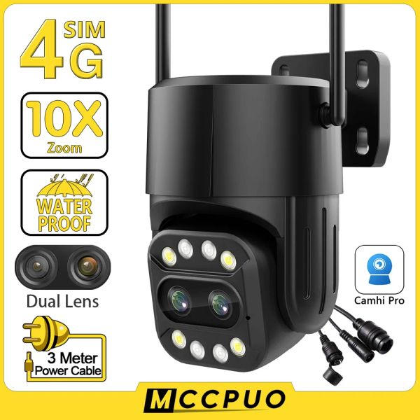 Cameras MCCPUO 4K 8MP 4G SIM CARTE DUAL DUAL CAMERIE IP CAMERIE EXTÉRIEUR 4MP AUTO Suivi WiFi PTZ CCTV VIDEOS DE SOURVEILLANCE CAMHI CAMHI PRO