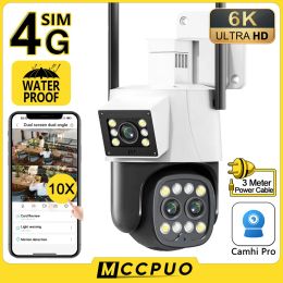 Cameras MCCPUO 6K 12MP TROIS TROIS LENSE 4G PTZ CAME CAMERIE DIAL ÉCRAN AI Suivi automatique humain 6MP WiFi Sécurité CCTV CAME CAME CAMHI PRO