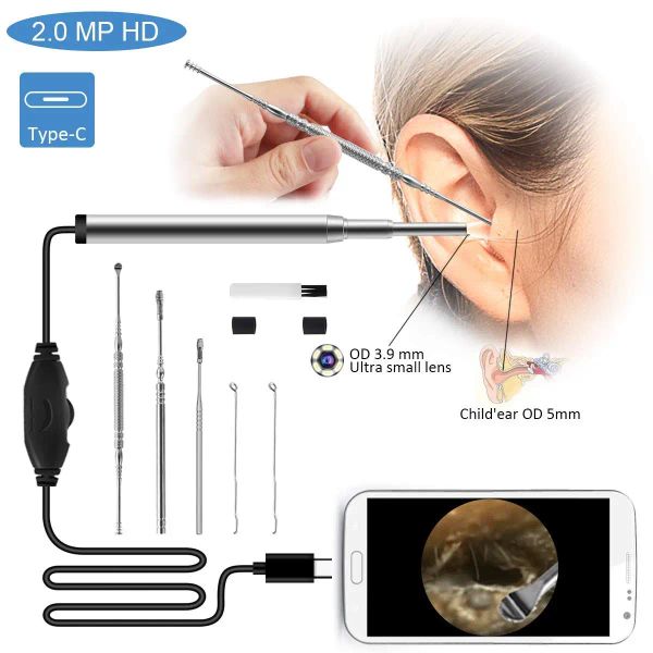 Caméras Medical Endoscope Camera 3,9 mm mini caméra d'inspection d'endoscope USB imperméable pour OTG PC PC Nez oreille Borescope