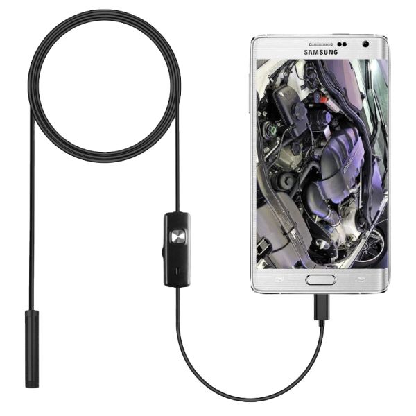 Caméras mini endoscope caméra étanche Endoscope Borescope Soft Wire 6 LEDS 7mm Len Android Typec USB Inspection Camea pour la réparation de la voiture