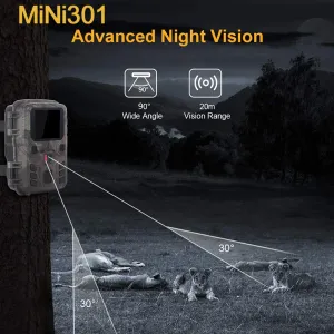 Cameras Mini Trail Camera avec LED IR, Mouvement de chasse de vision nocturne, IP65 IP65 Tipages photo sauvages en plein air, 1080p, gamme 20MP jusqu'à 65 pieds