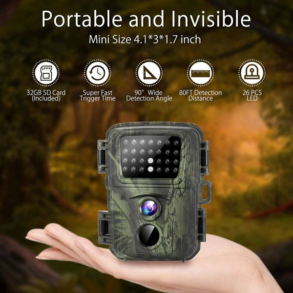 Cameras Mini Trail Hunting Camera 20MP 1080p Forest Forest Animal Caméras Wild Hunter Cam Mini600 Photo Trap Surveillance Tracking