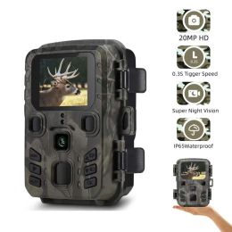 Cámaras Mini301 Cámara de trail Visión nocturna Moción de caza 1080p 20MP IP65 Cámara salvaje impermeable al aire libre con Rango de LED IR de hasta 65 pies