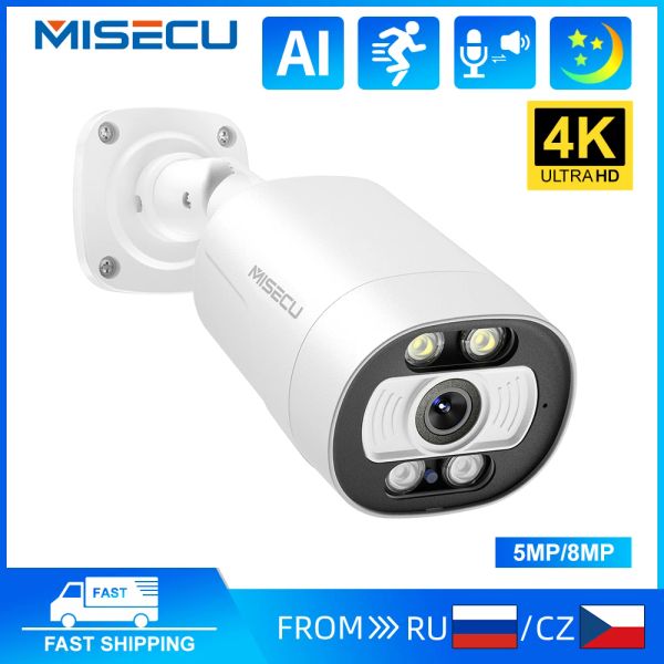 Cámaras MISECU 5MP Poe IP Camera IP Outdoor CCTV Security Security Camera de bala de audio Visión nocturna a todo color acceso inteligente AI Remote