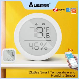 Caméras Moes Capteur de température et d'humidité à la maison avec écran LED Fonctionne avec Google Assistant et Tuya Zigbee Hub Tuya Zigbee Smart