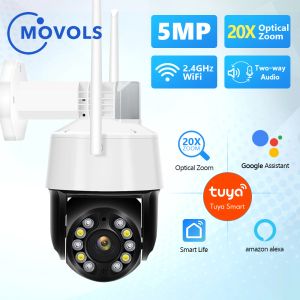 Cameras Movols 20X Zoom Wireless PTZ 5MP Tuya WiFi Two Way Audio IP Camera AI Suivi Auto Tracking Outdoor Imperping 100m IR Security Camera