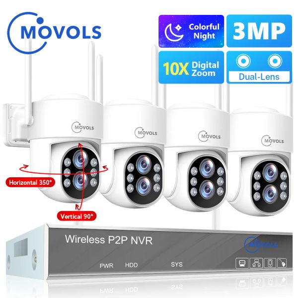 Cameras Movols 3MP Wireless Security Camera System 10x Optical Zoom Two Way Wifi WiFi PTZ Camera 8ch Kit NVR Kit de surveillance