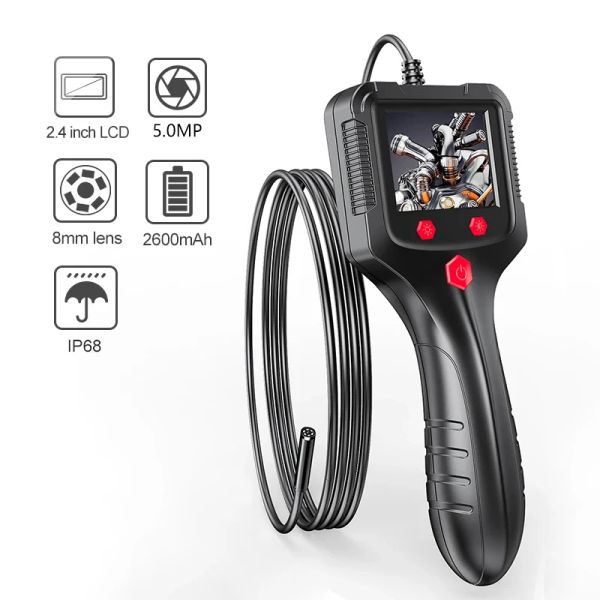 Cameras Nouveau 2,4 '' IPS Screen Industrial Endoscope Camera HD1080P 5 mètres Cable Pipe d'égout d'inspection de forage IP68 LEDS IMPHERSIONS 2600