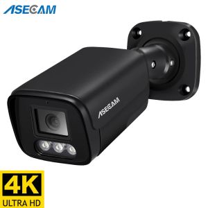 Cameras Nouveaux caméras IP 4K 8MP Audio extérieur POE CCTV H.265 ONVIF METAL BLACK BULLET Home 4MP Human Detection Surveillance Camera