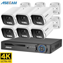 Camera's Nieuw 4K Security Camerasysteem 8MP Audio MIC CCTV POE NVR AI Color Night Home Video Surveillance Camera Outdoor Set