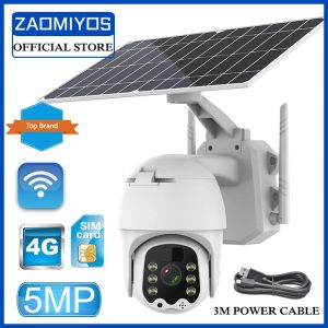 Caméras Nouvelles caméras IP solaires PTZ 5MP 360 CARTE SIM 4G SIM / WiFi Motion Detection Alarme Enregistrement couleur Vision nocturne