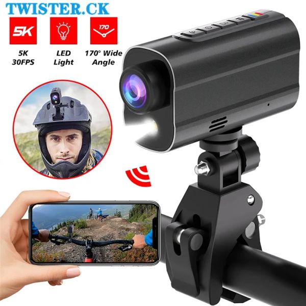 Caméras Nouvelles AKM101 5k HD Recording Action Action Camera Bike Motorcycle CaMe Camera Mini Action Camera avec éclairage WiFi Synchronisation