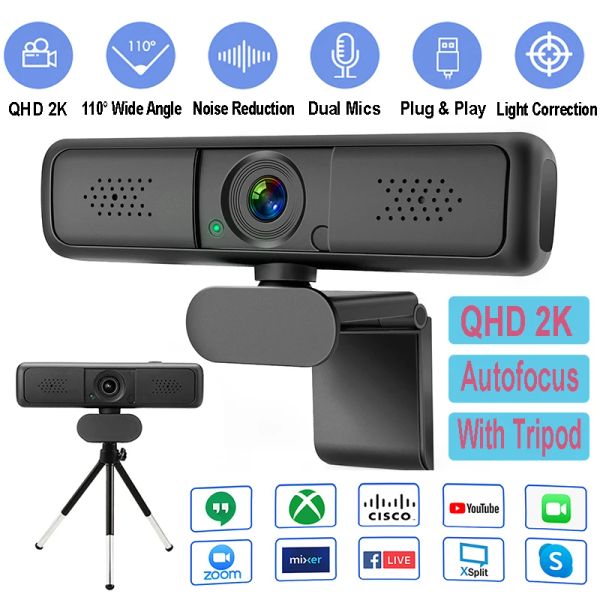 Cameras Nouvelle caméra Web USB 4 millions de pixels QHD PC 2K webcam Autofocus ordinateur portable Bureau pour la réunion de bureau à domicile avec Mic HD 1080p web cam
