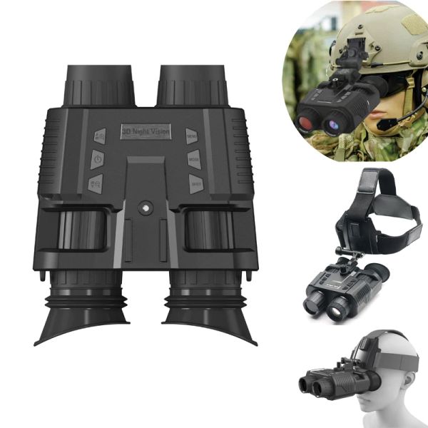 Cameras NV8000 Binoculaires de vision nocturne à double écran avec œil nu 3D Vue 300m avec lunettes montées à la tête pour la chasse au jeu militaire