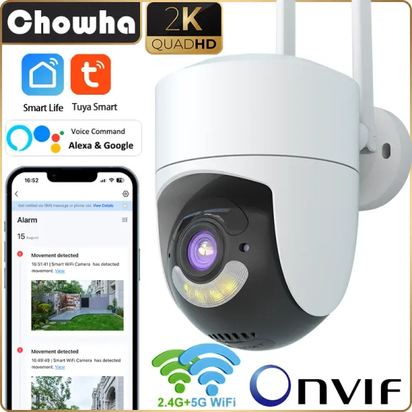 Caméras ONVIF OUTDOOR TUYA WiFi IP Camera 4MP Wireless Security Surveillance Camera intérieur Smart Home Tracking Alexa 2.4G / 5G