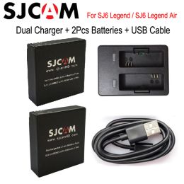 Camera's Originele SJCAM SJ6 Legend Batterij (2 stcs batterijen + dubbele oplader) 1000 mAh Oplaadbare liion -batterij voor SJCAM SJ6 Actiecamera