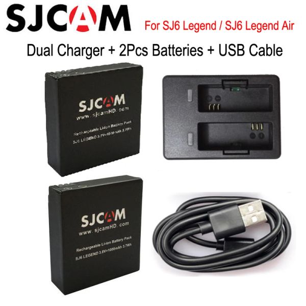 Cámaras Batería de leyenda SJCAM SJCAM original (baterías de 2pcs + cargador dual) 1000 mAh Batería de LIion recargable para SJCAM SJ6 Acción Camera