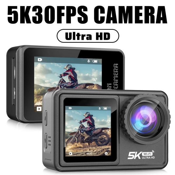 Cameras Ourlife 5K30FPS Ultra HD WiFi Action Camera Eis AntiShepake avec télécommande Appuyez sur Dual Screen étanche Drive Sport Cameras