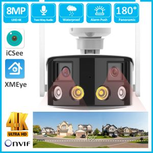 Cameras OUTDOOOR 4K 8MP 180 ° Ultra large vue Panoramic Immasing External WiFi IP Camera Double Lens Fixed Ai Detection Security Cam