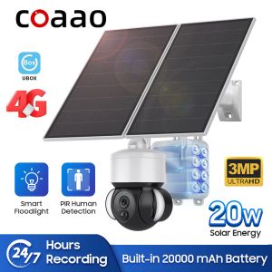 Cameras Caméra à énergie solaire en plein air 4G Carte SIM 3MP avec panneau solaire 20W Ubox 360 PTZ CCTV Sécurité Protection Batterie Vidéo IP CAM