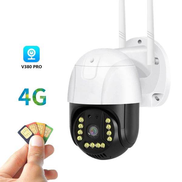 Caméras Caméra de surveillance extérieure 4G GSM SIM V380 PRO 1080P Cloud 4x Zoom IP66 Protection de sécurité IP sans fil CCTV