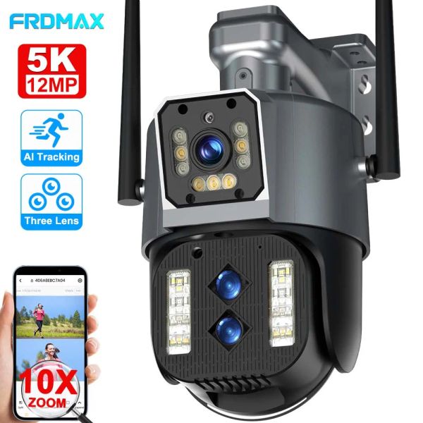 Cámaras Cámara de seguridad inalámbrica al aire libre 5K HD Wifi IP Camera 10x Zoom AI Tracking Three Lens PTZ Cam CCTV Vidrovigilancia Smart Home