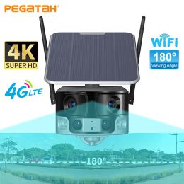 Camera's pegatah 8mp 4g wifi zonnecamera buiten 4k 180 ° ultra wijd uitzicht hoek 4x zoom dubbele lens pir menselijke detectie surveillance camera