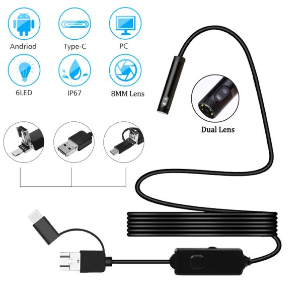 Caméras Téléphone OTG Caméra Dual Camera pour Android Phone Phone Snake Endoscope Camera avec 1m 2M 5M Câble Light réglable