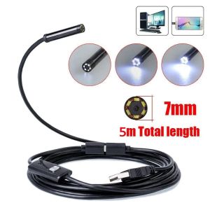 Cameras Inspection des tuyaux 5m 7 mm Caméra Plomberie étanche Endoscope USB Endoscope Egent à serpent Caméra vidéo pour PC Android