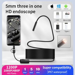 Camera's pijpleiding endoscoop 480p/1080p/1200p camera geschikt voor 5,5 mm/8 mm Android Threeinon iPhone -inspectiepijp Car endoscoop