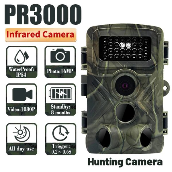 Cameras PR3000 Take Trail Camera 36MP 1080p Night Phot Video Video Multifonction Caméra de surveillance d'observation des animaux en plein air