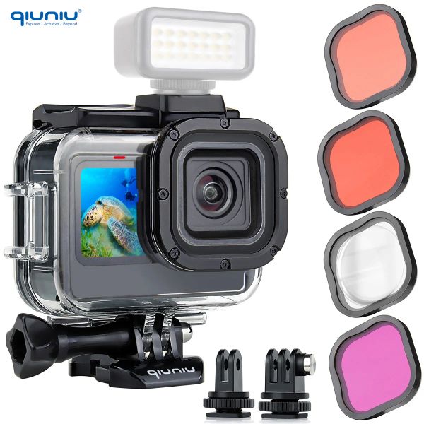 Caméras QiUniu Étui étanche pour GoPro Hero 9 10 11 ou 8 Black Underwater Protective Haborder Lens Filter Kit pour GO Pro Diving Filtre