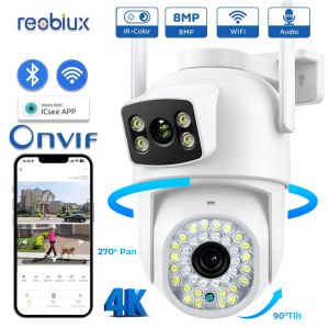 Camera's Reobiux 4K 8MP Camera Dual Lens AI Human Detect Auto Tracking CCTV WiFi Surveillance Camera 4MP beveiligingsbescherming ICSEE -app