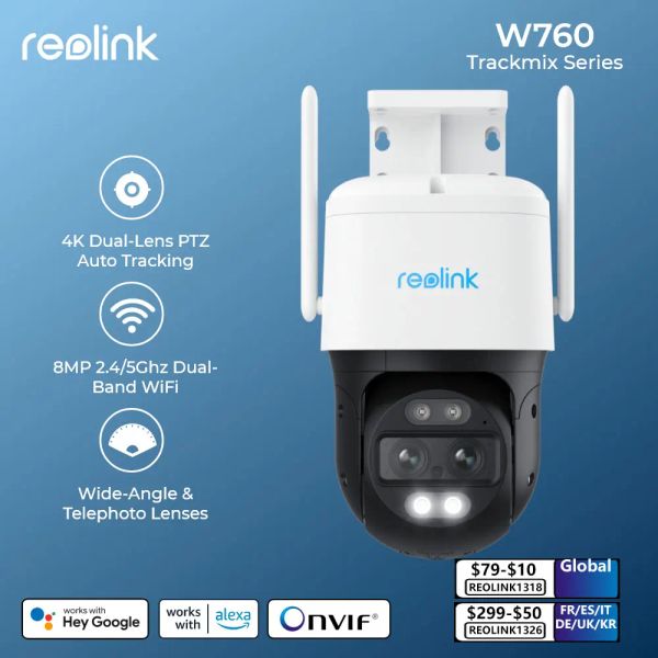 Cameras Reolink TrackMix Series WiFi 4K Outdoor Security Camera Duallens Motion Tracking 8MP PTZ CAM 6X ZOOM AI DETECT HUMAN CAMERIE IP
