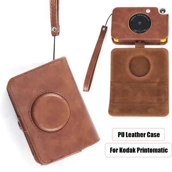 Caméras Retro Pu Leather Camera Sac pour Kodak Printomatic Imprimante Portable de protection portable Piste de couverture de boîtier avec sangle à main amovible vintage