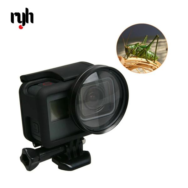 Cámaras Filtro Ryh Primer plano +10 Macro Lente Protector Tapa de 52 mm Anillo de anillo Filtro para GoPro Hero 5 6 7 Accesorios negros