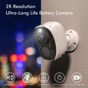 Camera's beveiligingscamera's draadloos buiten, 2K 3MP batterij aangedreven wifi beveiligingscamera met spotlight sirene, 2way audio, waterdicht
