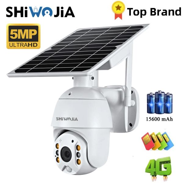 Caméras Shiwojia Camera 4G SIM Carte 5MP HD Panneau solaire Surveillance extérieure CCTV CAME SMART Home Twoway Intrusion Alarm Long