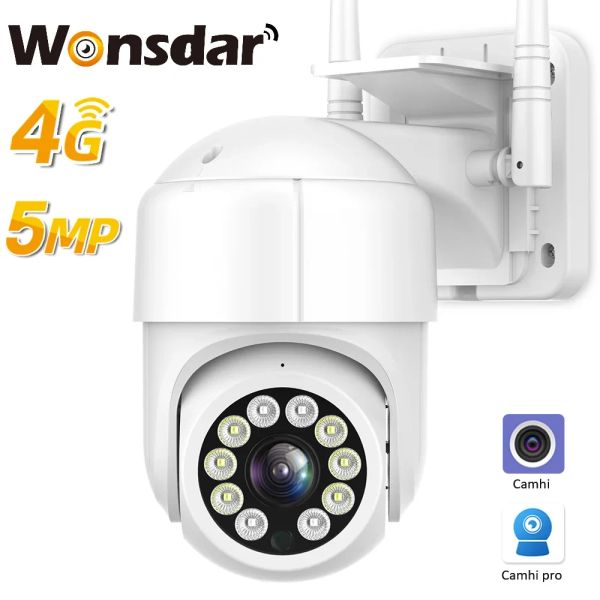 Cámaras Tarjeta SIM 4G Cámara IP de IP 5MP HD PTZ Outdoor WiFi Securidad inalámbrica CCTV Camera de seguimiento automático Video Vigilancia P2P Camhiapp