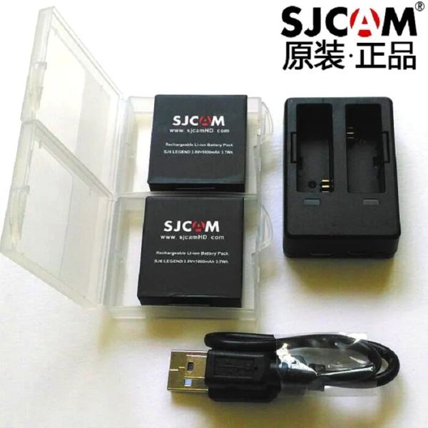 Cámaras Accesorios SJCAM 2 PCS Originales SJ6 baterías recargables +cargador dual +caja de batería para SJCAM SJ6 Legend Sports Camera