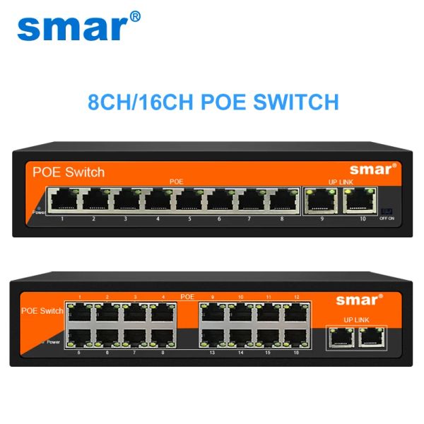 Cameras SMAR 48V 8/16 PORTS POE Switch POE avec port RJ45 standardisé IEEE 802.3 AF / AT avec 10/100 Mbps pour POE Caméra CCTV CCATRY