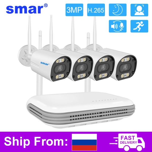 Cameras SMAR 8CH NVR 3MP WiFi Camera Kit vidéo Système de surveillance bidirectionnelle AU FACE AI DÉTECTIVE