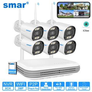 Caméras Kit de caméra WiFi Système de CCTV SMAR SMARE 3MP / 5MP HD SECURITY AU FACE DÉTECT