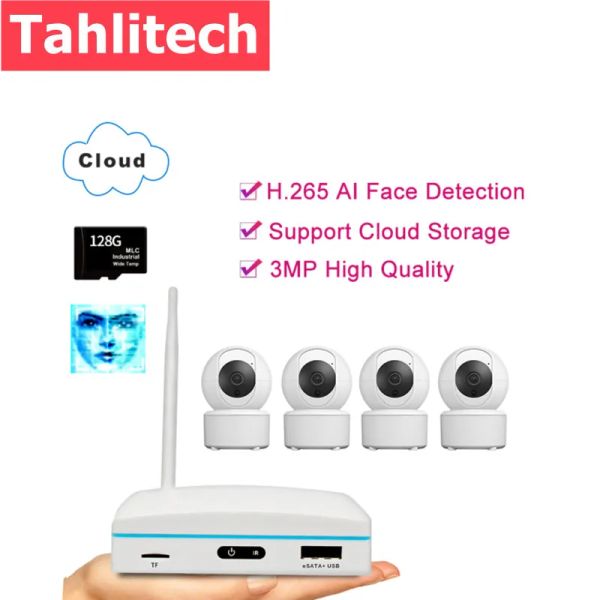 Cameras Tahlitech 2CH / 4CH MINI NVR Kit 3MP WiFi Outdoor Camera Security Security Camera System Système