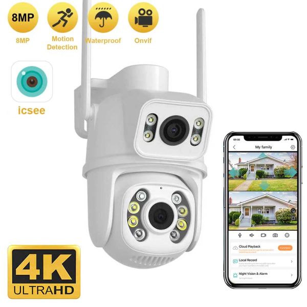 Cameras Taitas 8MP 4K PTZ WiFi Camera Double Lens Double écran AI détection Auto Tracking Auto Wireless Wireless Outdoor Surveillance Camera ICSEE