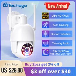 Camera's Techage 8MP 4K 2K 2K PTZ Wireless IP -camera Video Beveiliging Surveillance WiFi Camera Outdoor AI Redblue Light Alarm Human Detected