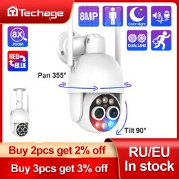 Cameras Techage HD 8MP 8x Zoom PTZ Wireless IP Camera Double Lens 2,8 mm 12mm Human Detect Tracking Auto Tracking ONVIF WiFi Camera Free Color Night