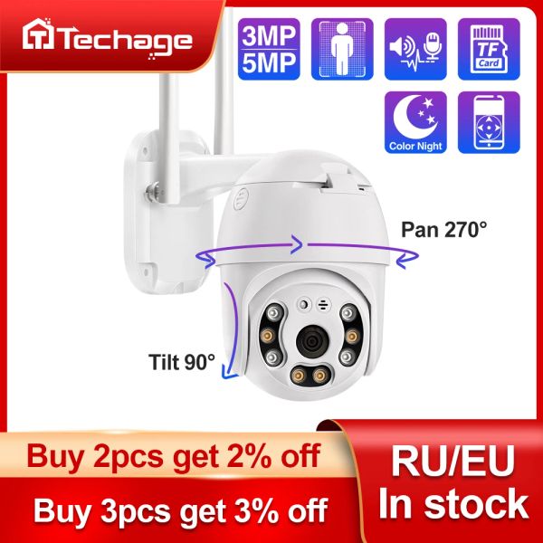 Caméras Techage WiFi IP Camera 5MP PTZ Speed Dome 1080p 3MP Outdoor Wireless Ai Security IP Camera Full Color Night Two Way P2P