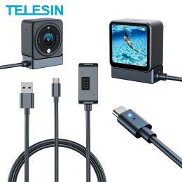 Cameras Telesin 2 en 1 Smart Fast Charger Base magnétique Type C Câble de transmission de données pour DJI Action 2 Caméra combo d'alimentation à double écran