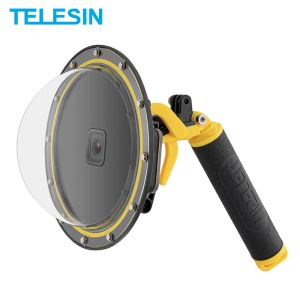 Camera's Telesin 30m waterdicht 6 '' Dome Port onderwaterbehuizing met drijvende handgreep Trigger voor GoPro Hero 10 9 8 7 6 5 Black